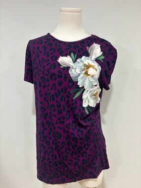 Ted Baker Purple Floral & Black Leopard Print Short Sleeve Tee